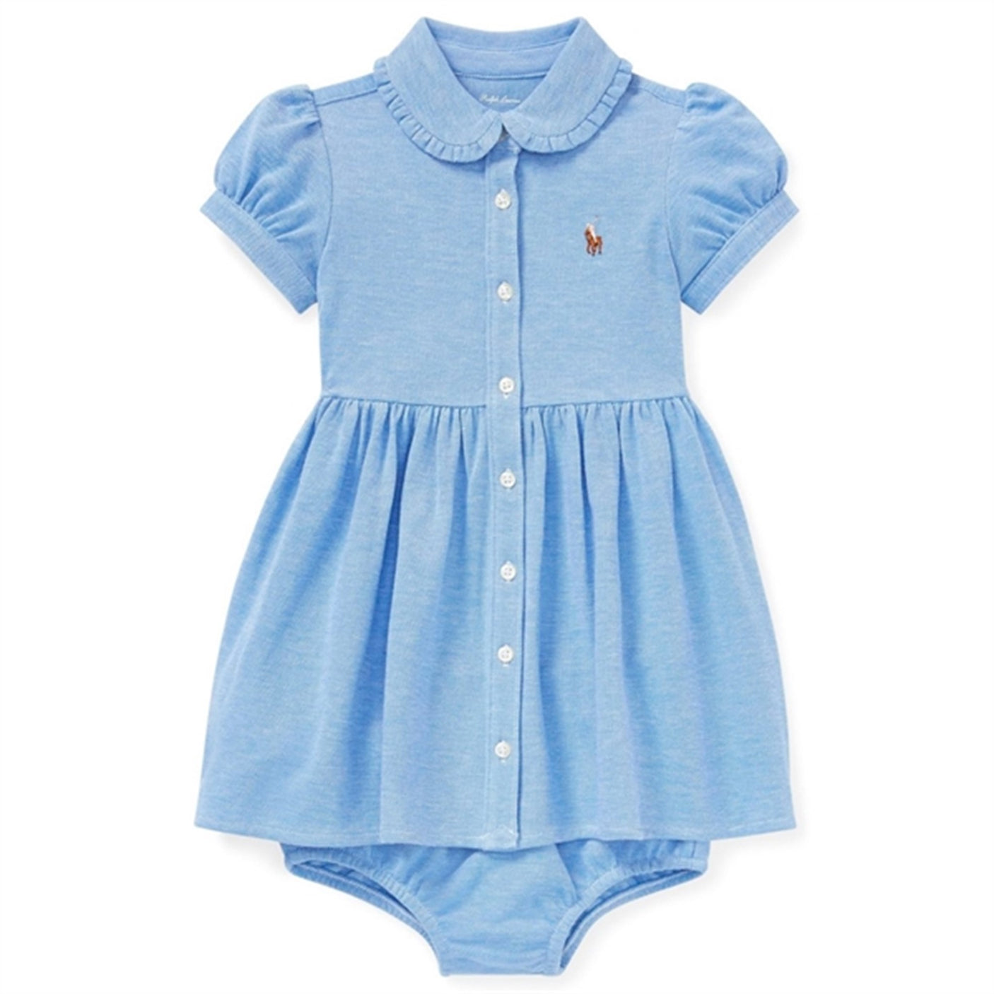 Ralph Lauren Baby Solid Oxford Dress & Bloomers Harbour Island Blue