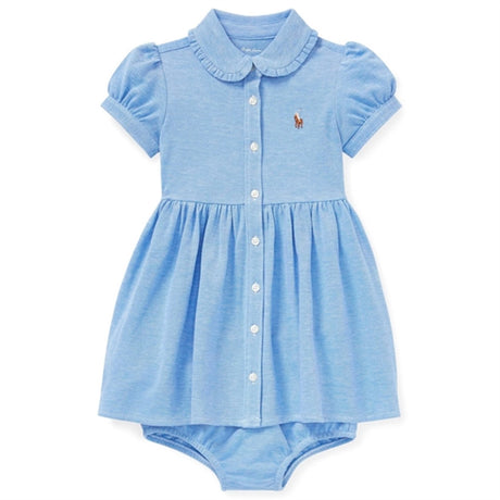 Ralph Lauren Baby Solid Oxford Dress & Bloomers Harbour Island Blue