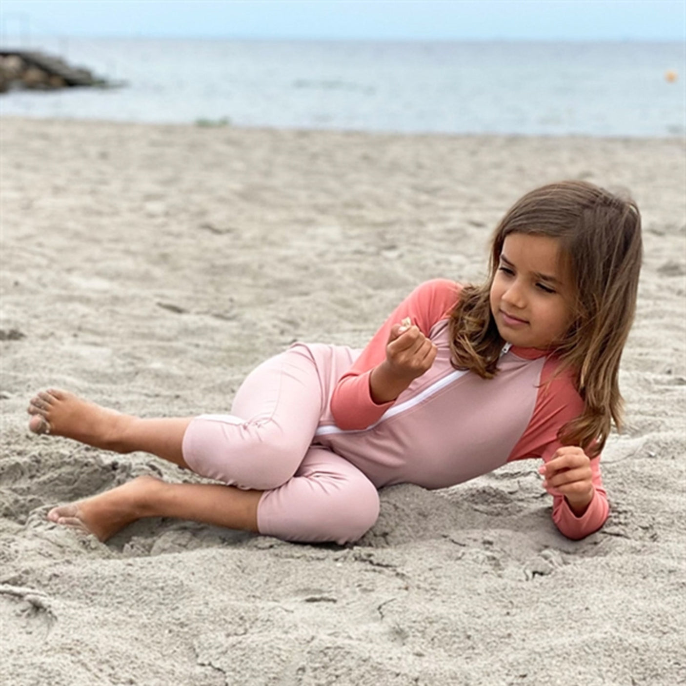 Petit Crabe Rose Nude/Morocco Multi Color Sunsuit with Zipper