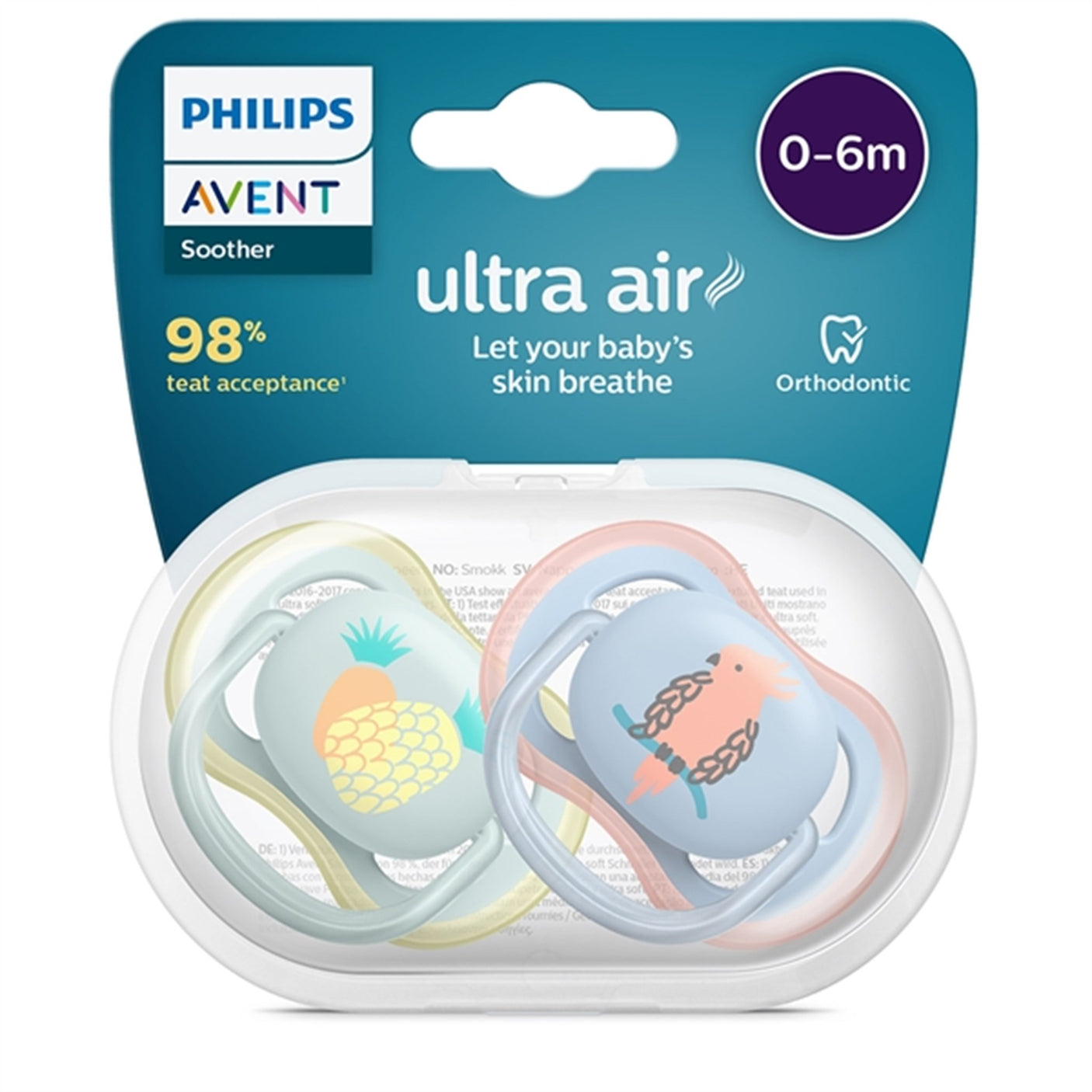 Philips Avent Ultra Air Pacifier 0-6 months Pineapple/Parrot 2-pack