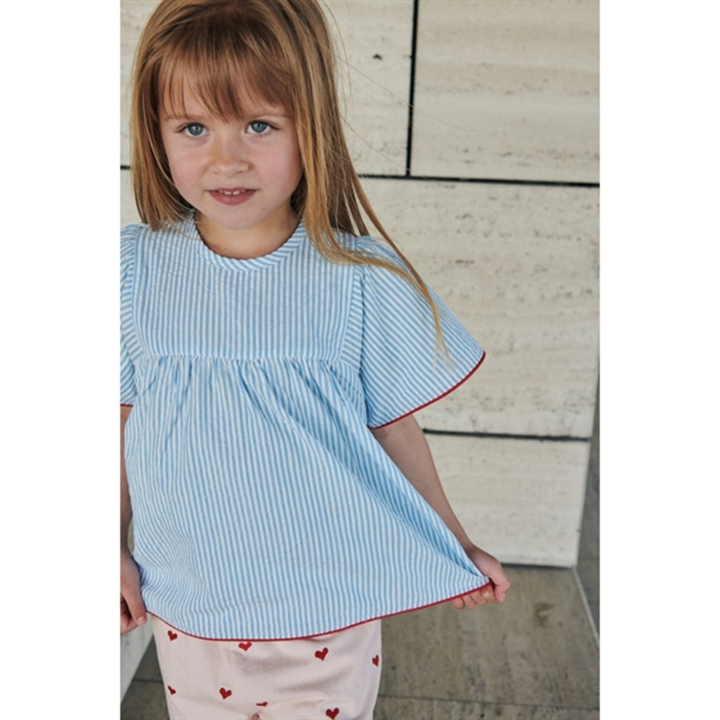 Copenhagen Colors Sky Blue W Cream Stripe Seersucker Blouse