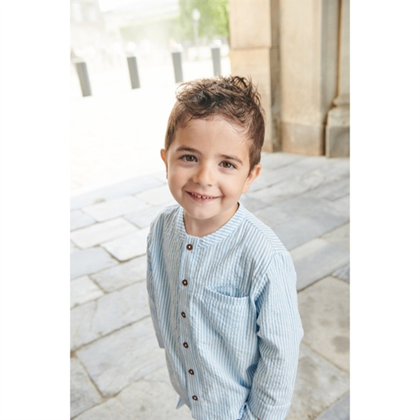 Copenhagen Colors Sky Blue W Cream Stripe Seersucker Shirt