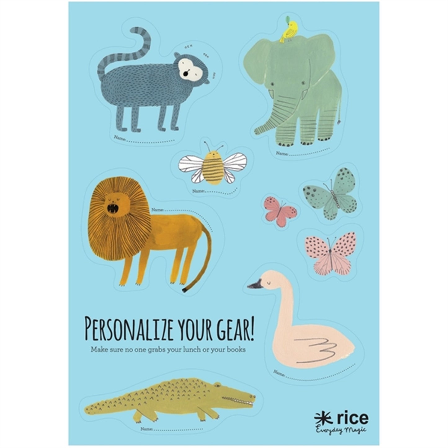 RICE Jungle Theme Stickers for Lunchbox