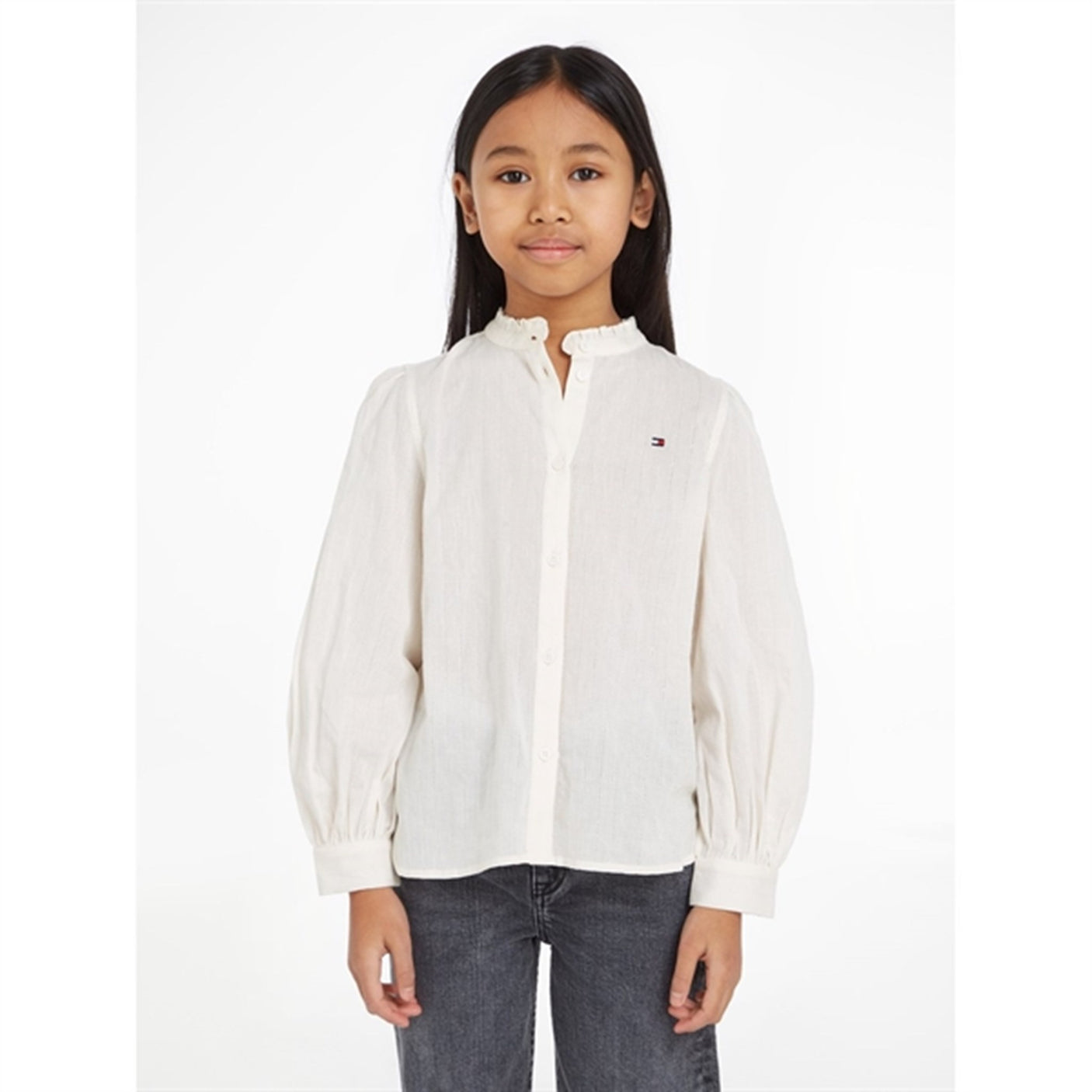 Tommy Hilfiger Ladder Lace Shirt with Frill Collar Ancient White