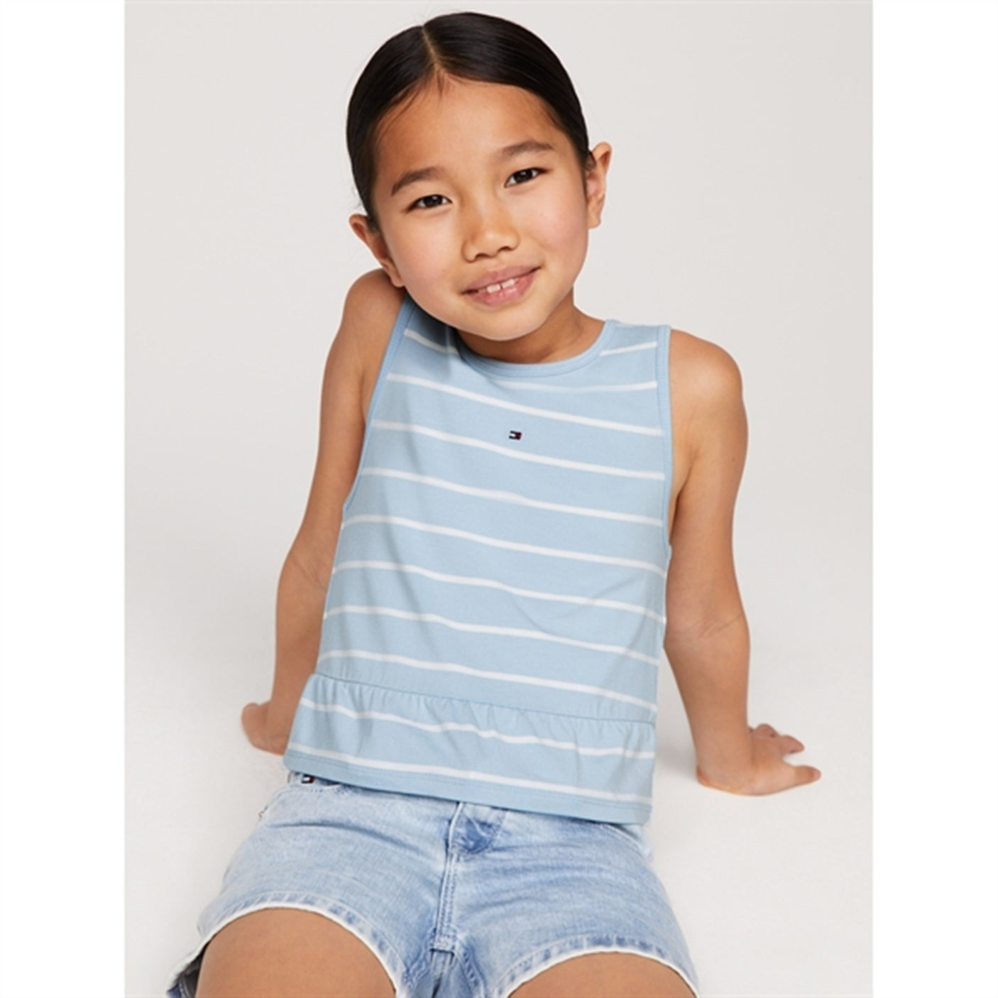 Tommy Hilfiger Peplum Stripe Blouse Breezy Blue Stripe