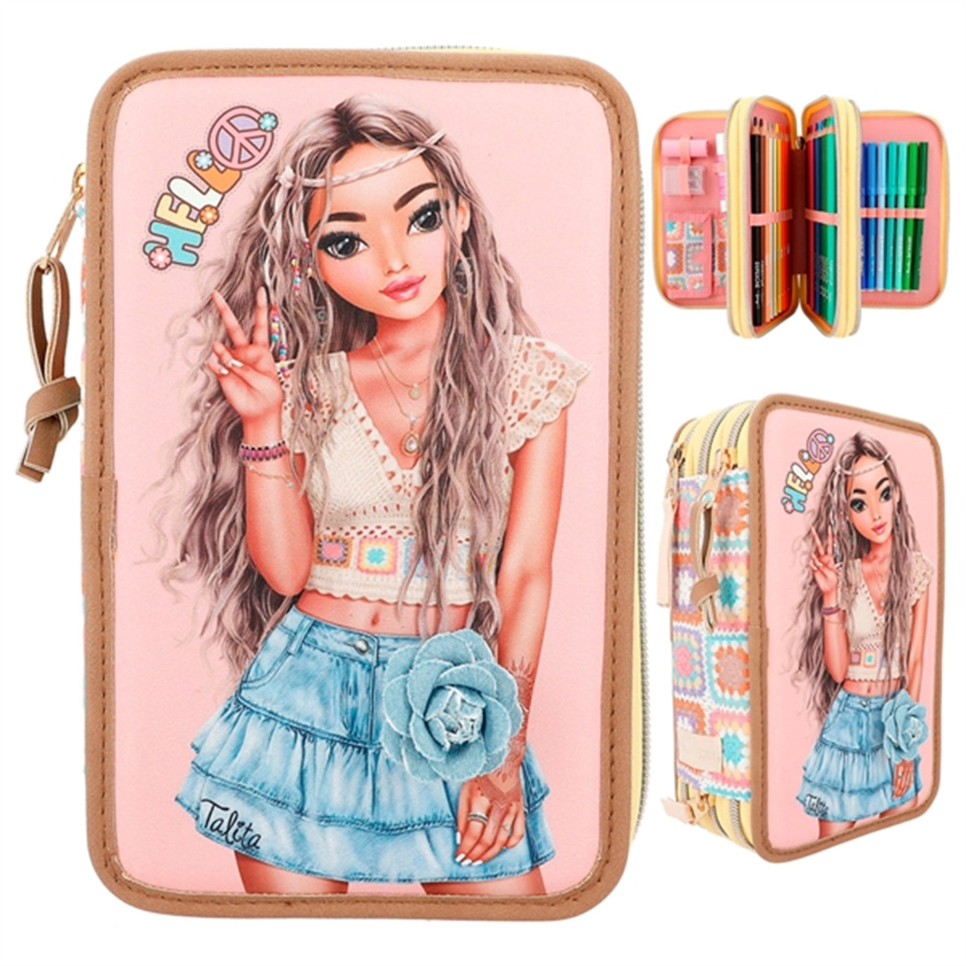 TOPModel Triple Pencil Case Hippie Heart 2