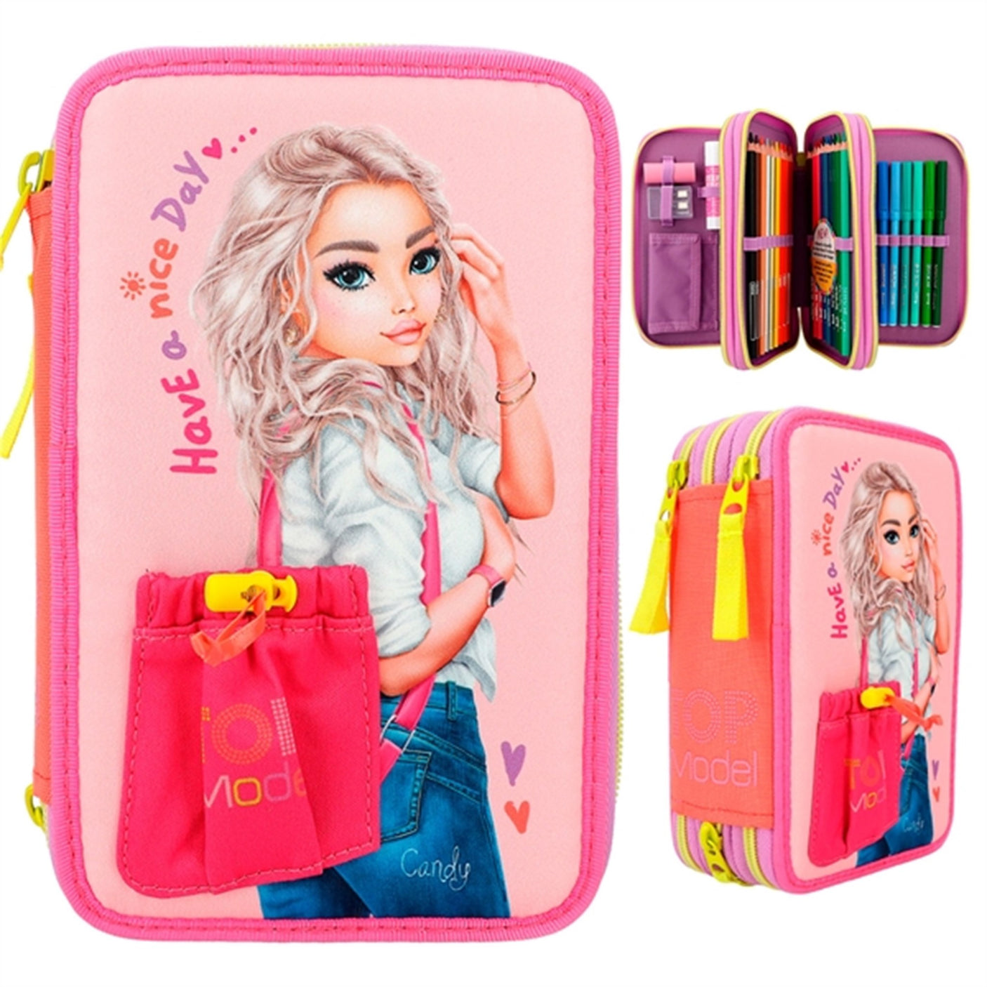 TOPModel Triple Pencil Case Happy Application