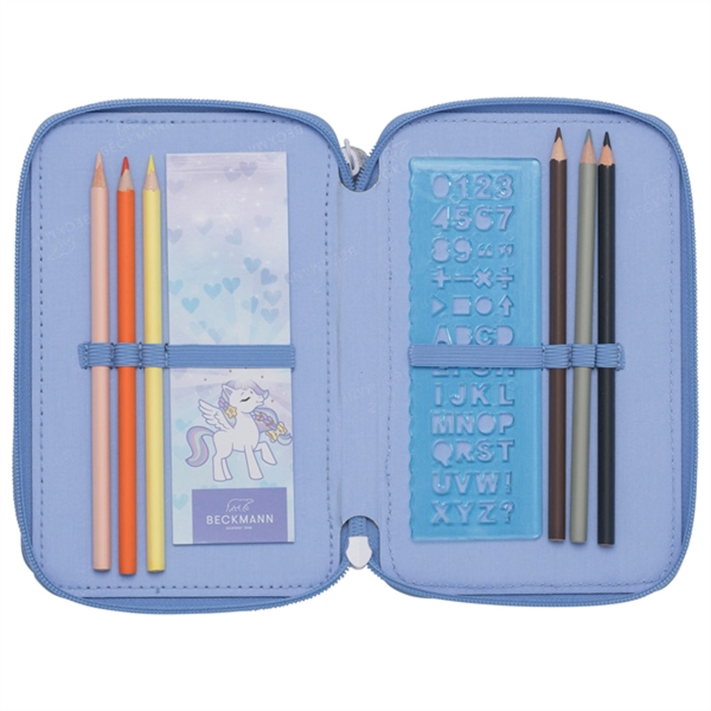 Beckmann Three Section Pencil Case Unicorn Princess Ice Blue