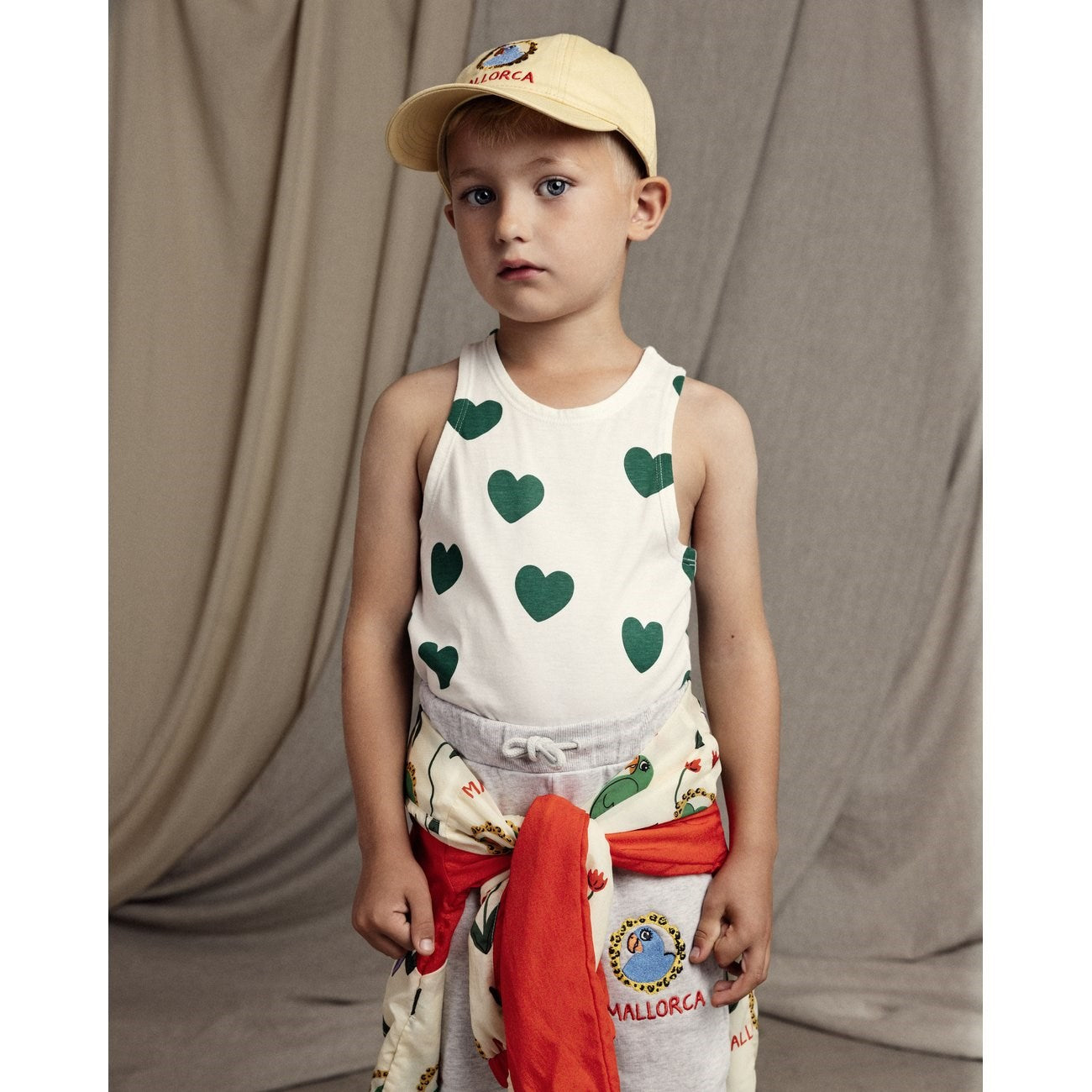 Mini Rodini Yellow Parrot Embroidery Soft Cap