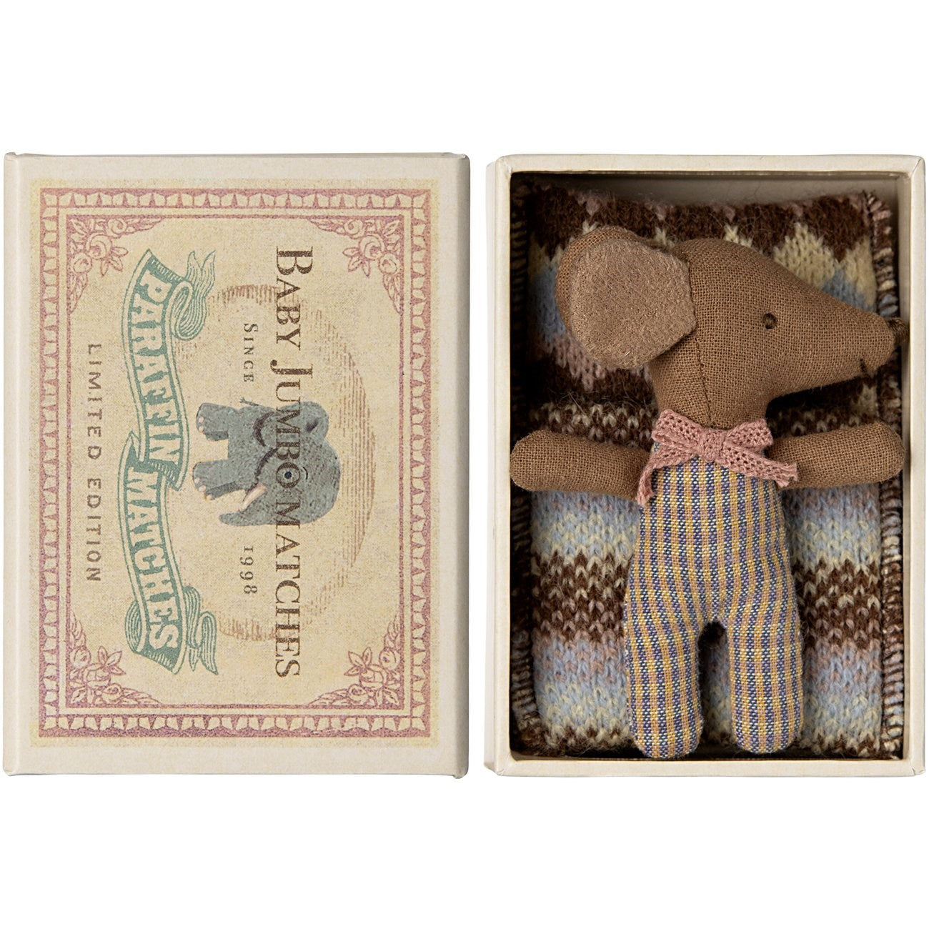 Maileg Sleeping/Awake Baby Mouse in Matchbox - Rosa