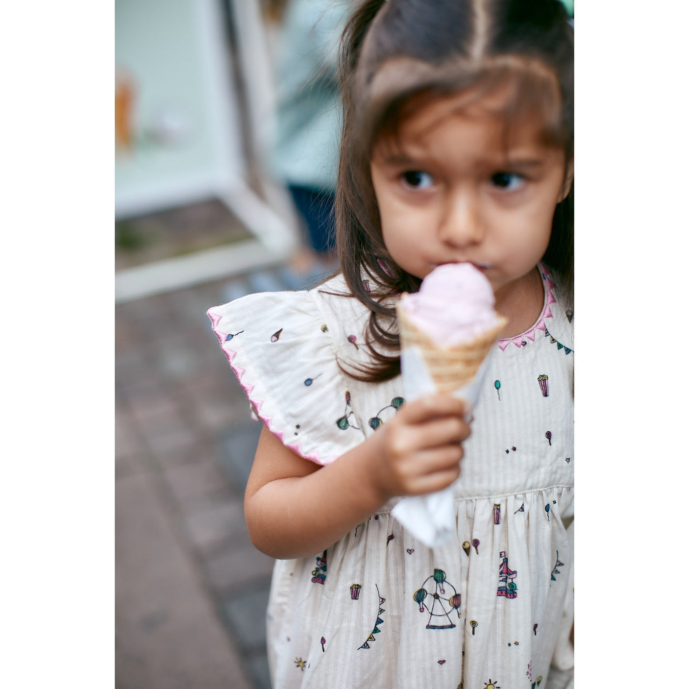 Copenhagen Colors Cream Tivoli Print Printed Dress W. Ruffle Sleeves
