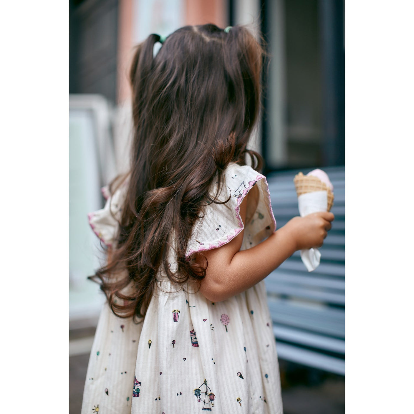 Copenhagen Colors Cream Tivoli Print Printed Dress W. Ruffle Sleeves