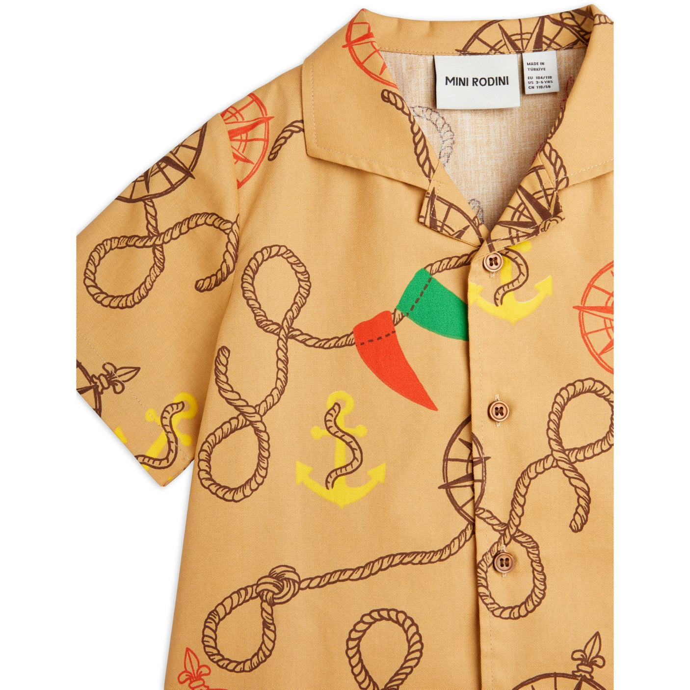 Mini Rodini Beige Nautical AOP Woven Shirt