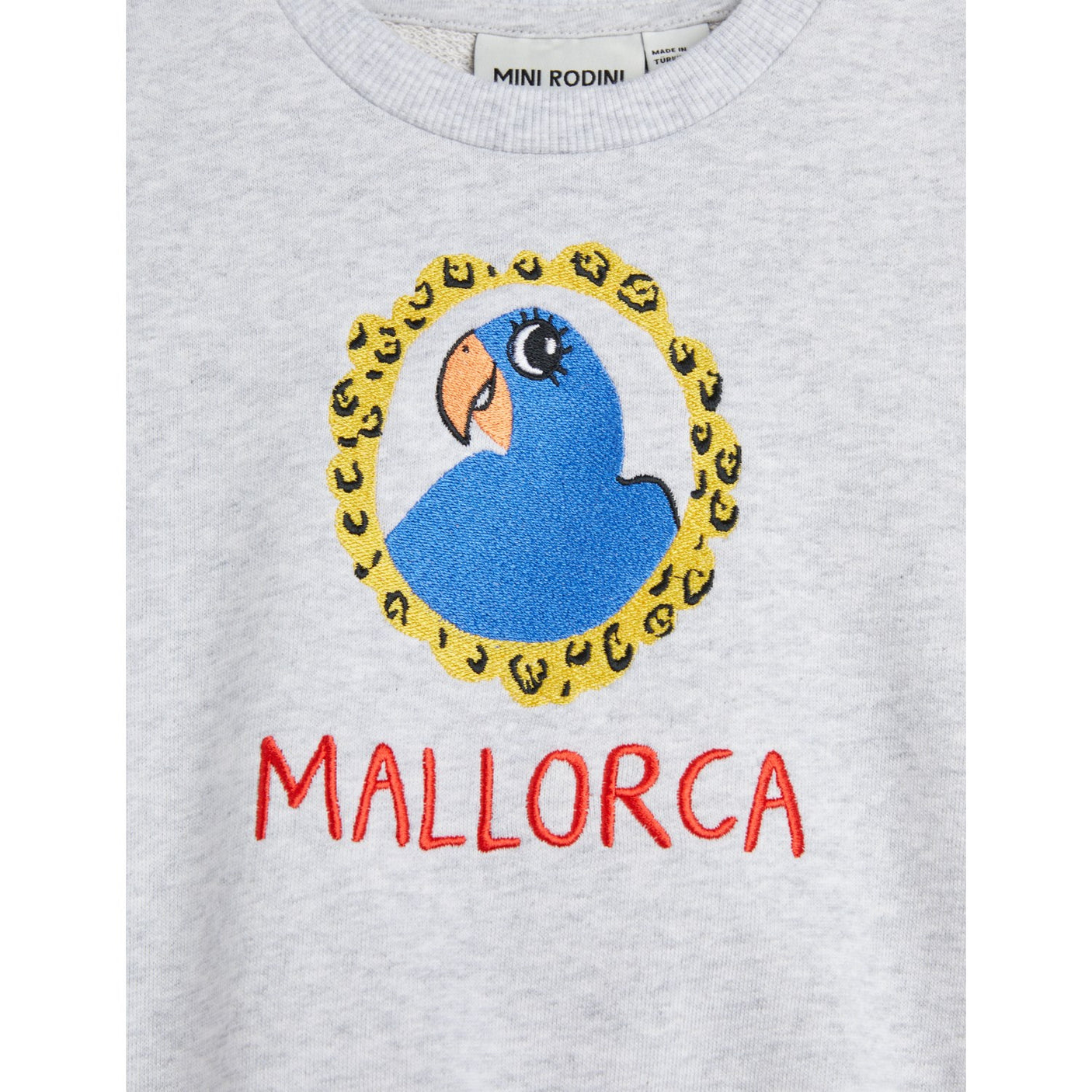 Mini Rodini Grey melange Parrot Embroidery Sweatshirt