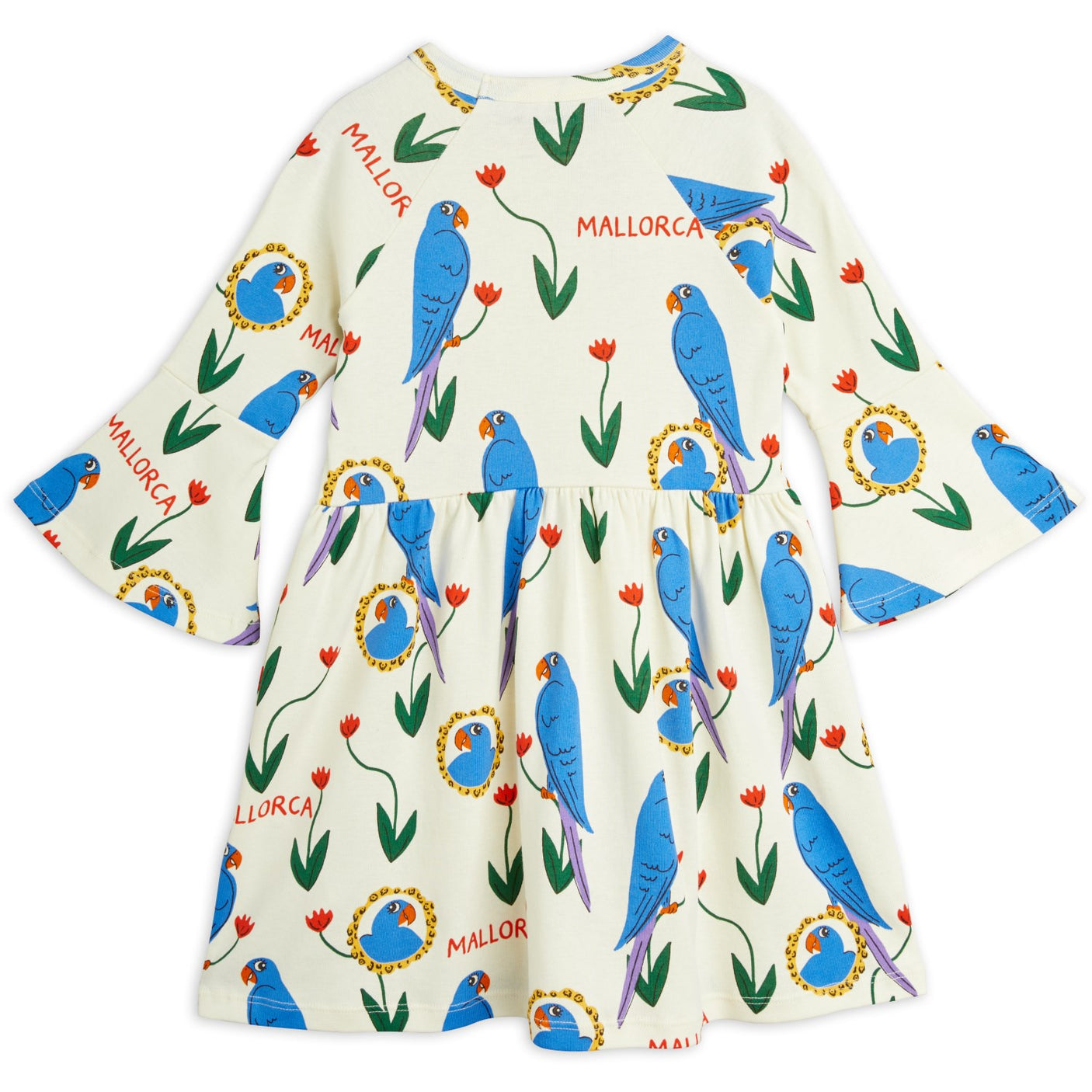 Mini Rodini Multi Parrots AOP Trumpet Sleeve Dress