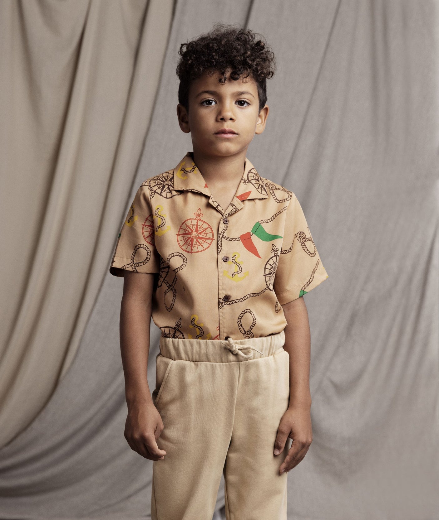 Mini Rodini Beige Nautical AOP Woven Shirt