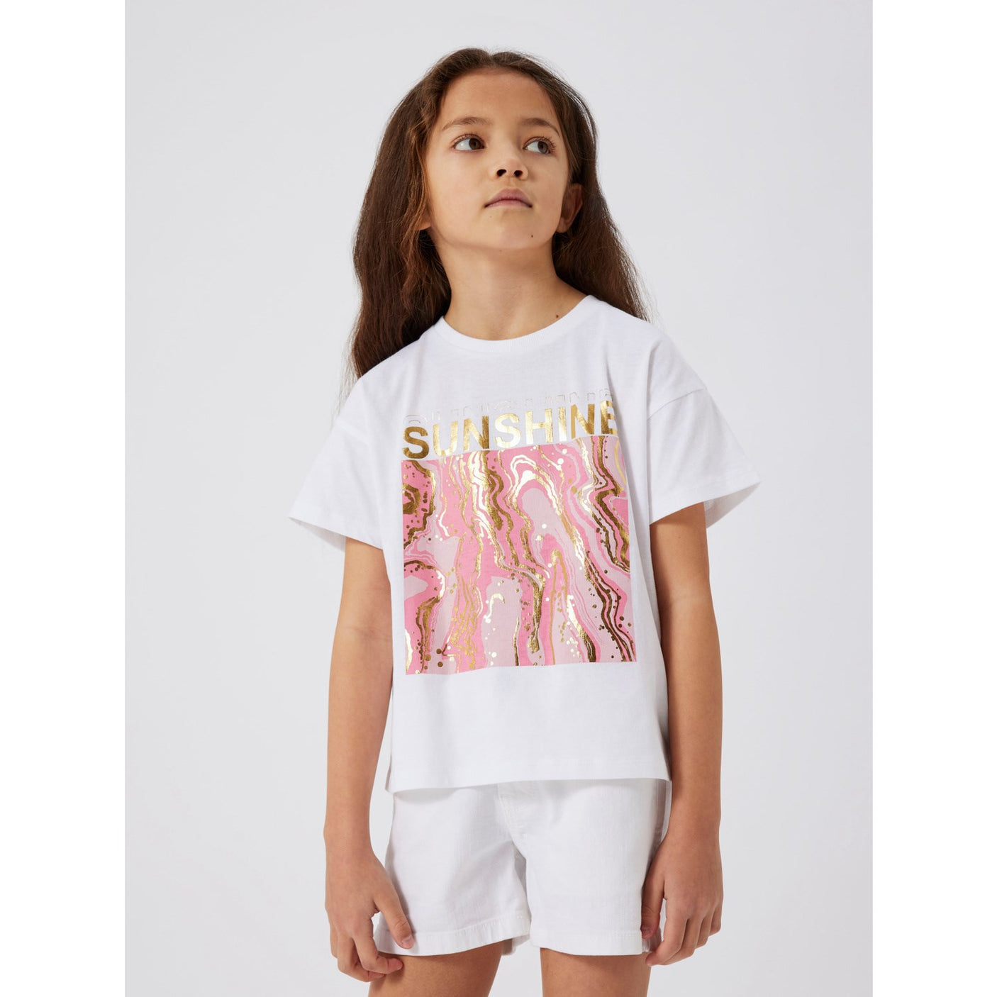 Name It Bright White Pink Nectar Javase Loose Short T-Shirt