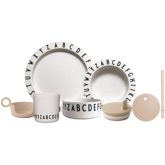 Design Letters Beige White Eat & Learn Plate Set
