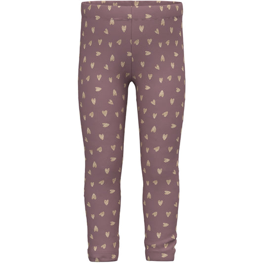 Name It Grape Shake W. Glitter Hearts Tavina Sweat Fleece Leggings Noos