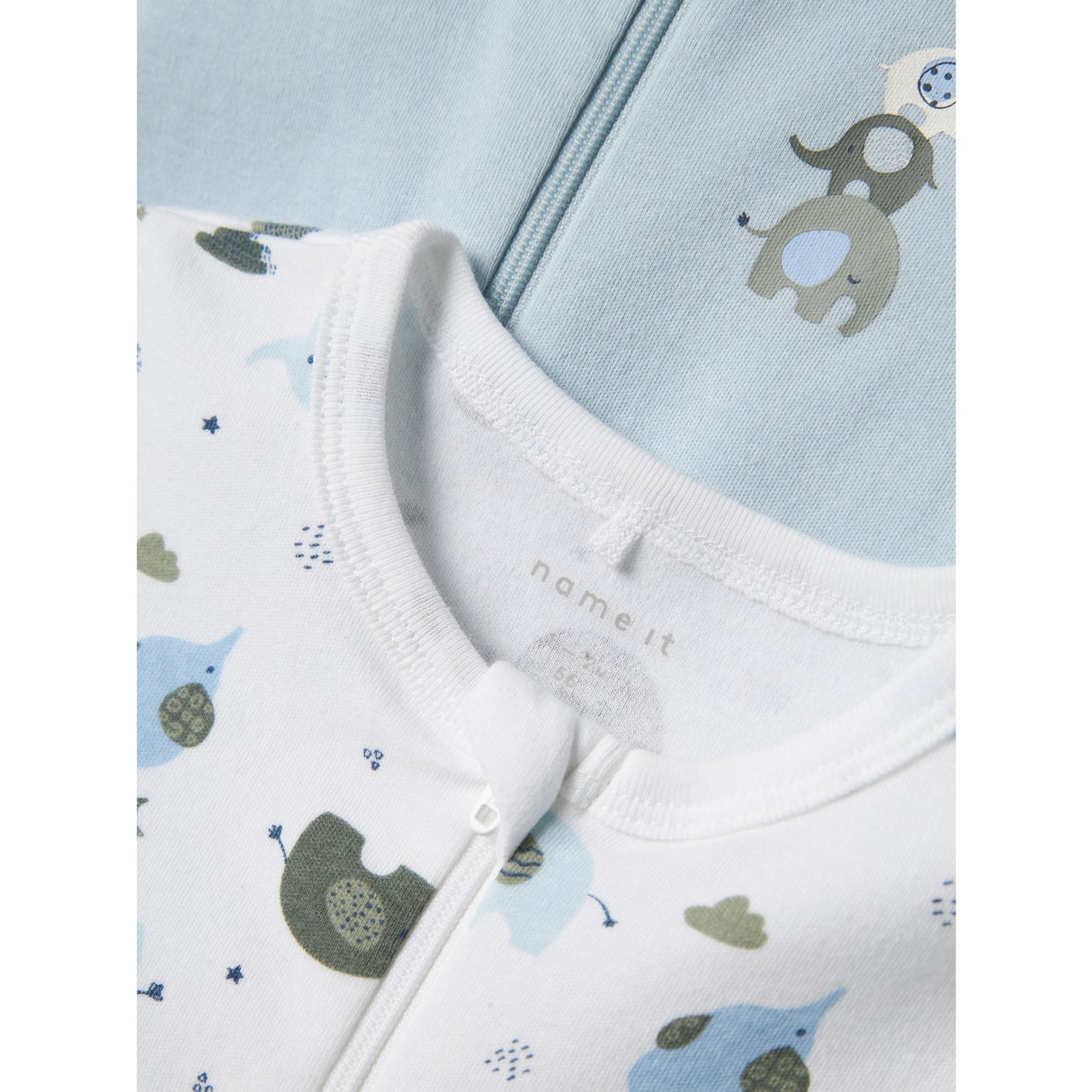 Name It Baby Blue Nightsuit 2-pack Zip Elephant Noos