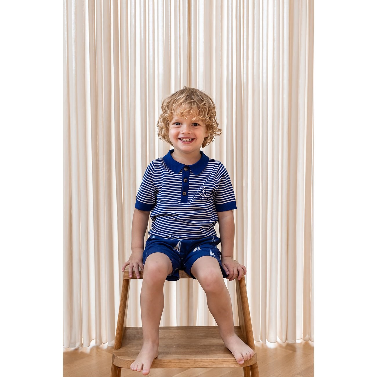 Fliink Mazerine Blue Cloud Dancer Stripe Anchor Stripe Ss Polo