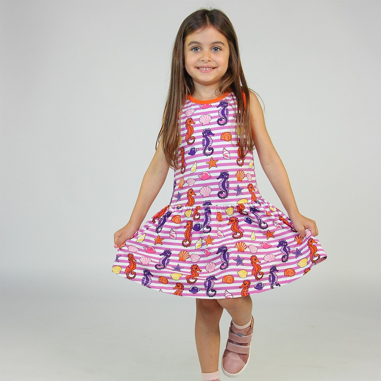 Småfolk Spring Pink Sleeveless Dress With Seahorses