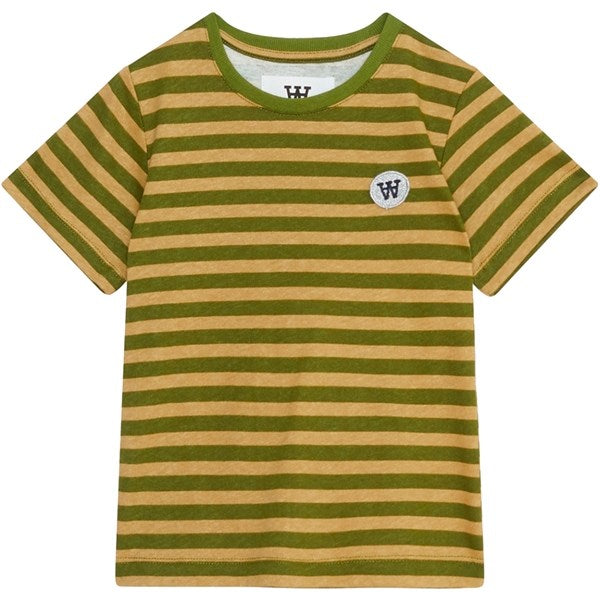 Wood Wood Khaki/Pesto Stripes Ola Chrome Badge T-Shirt