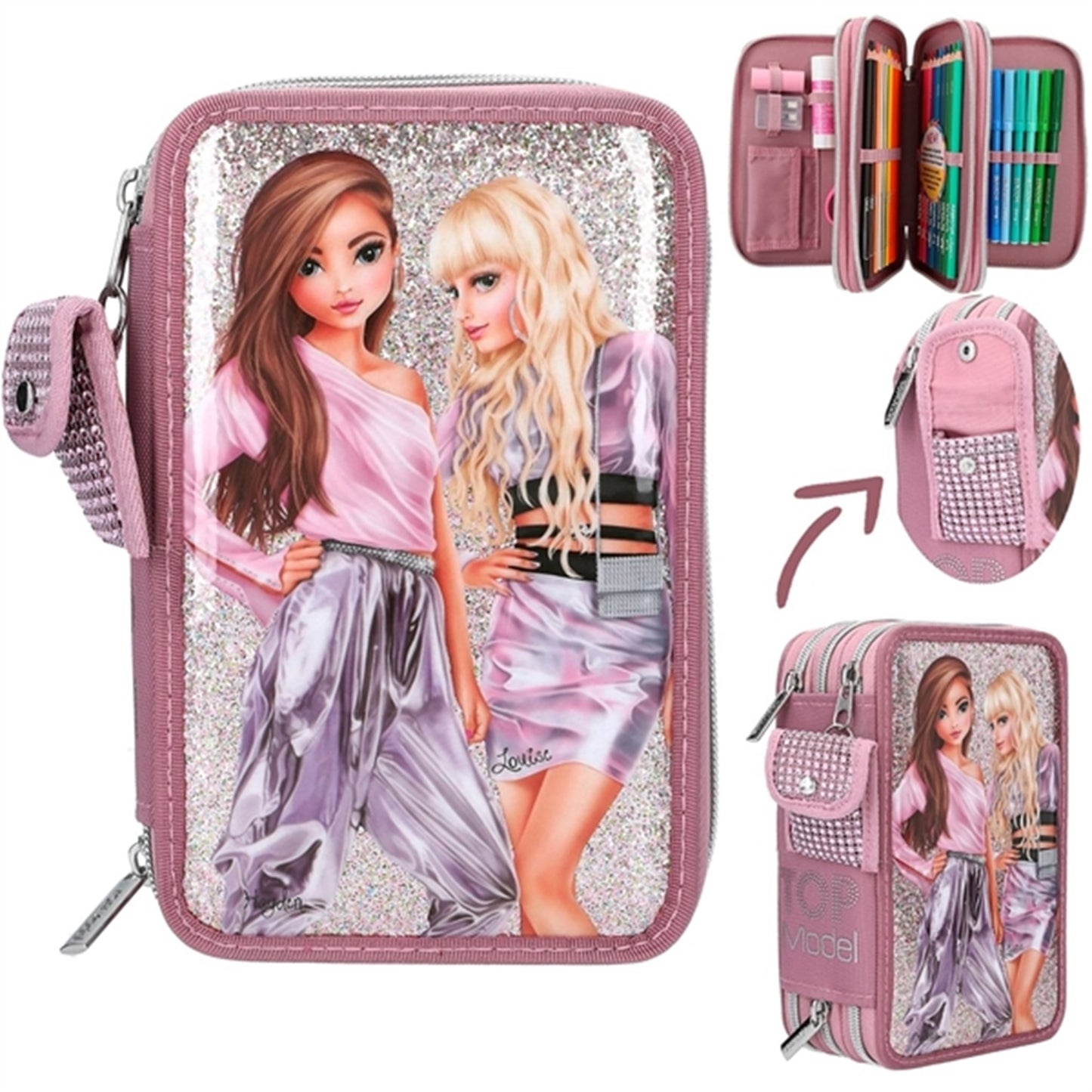TOPModel Trippel Pencil Case Glitter Queen with Pendant