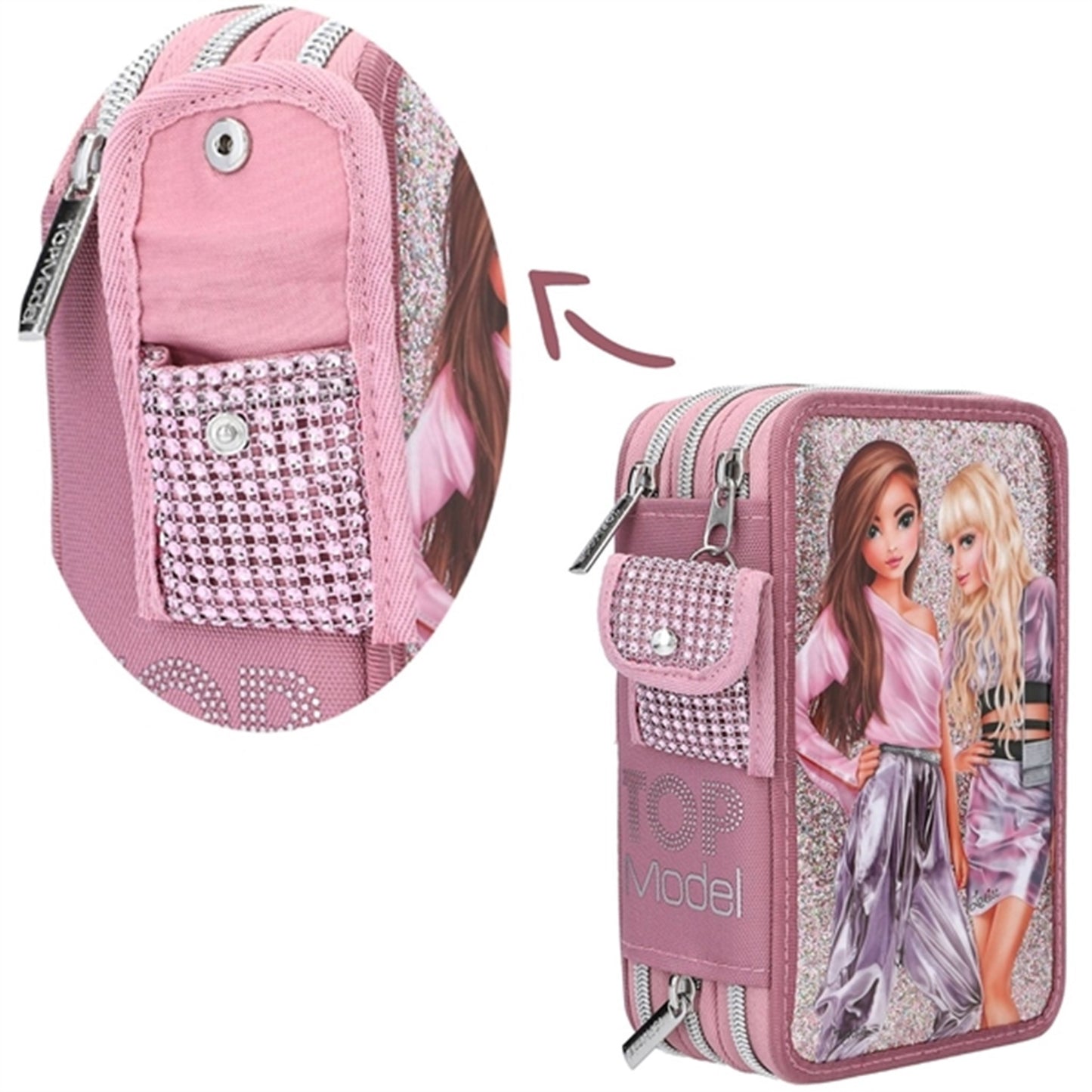 TOPModel Trippel Pencil Case Glitter Queen with Pendant 3