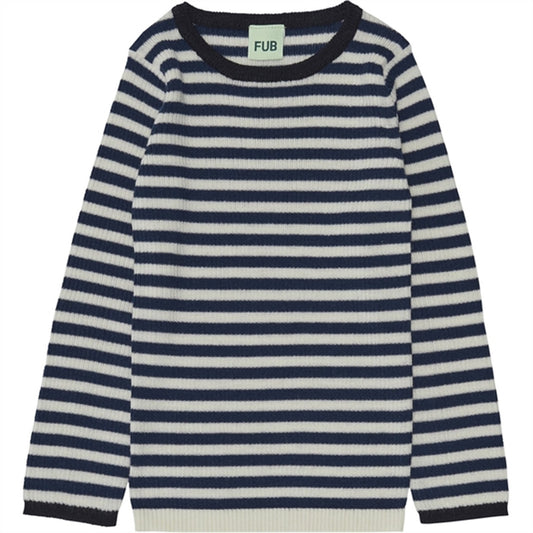 FUB Rib Blouse Ecru/Royal Blue