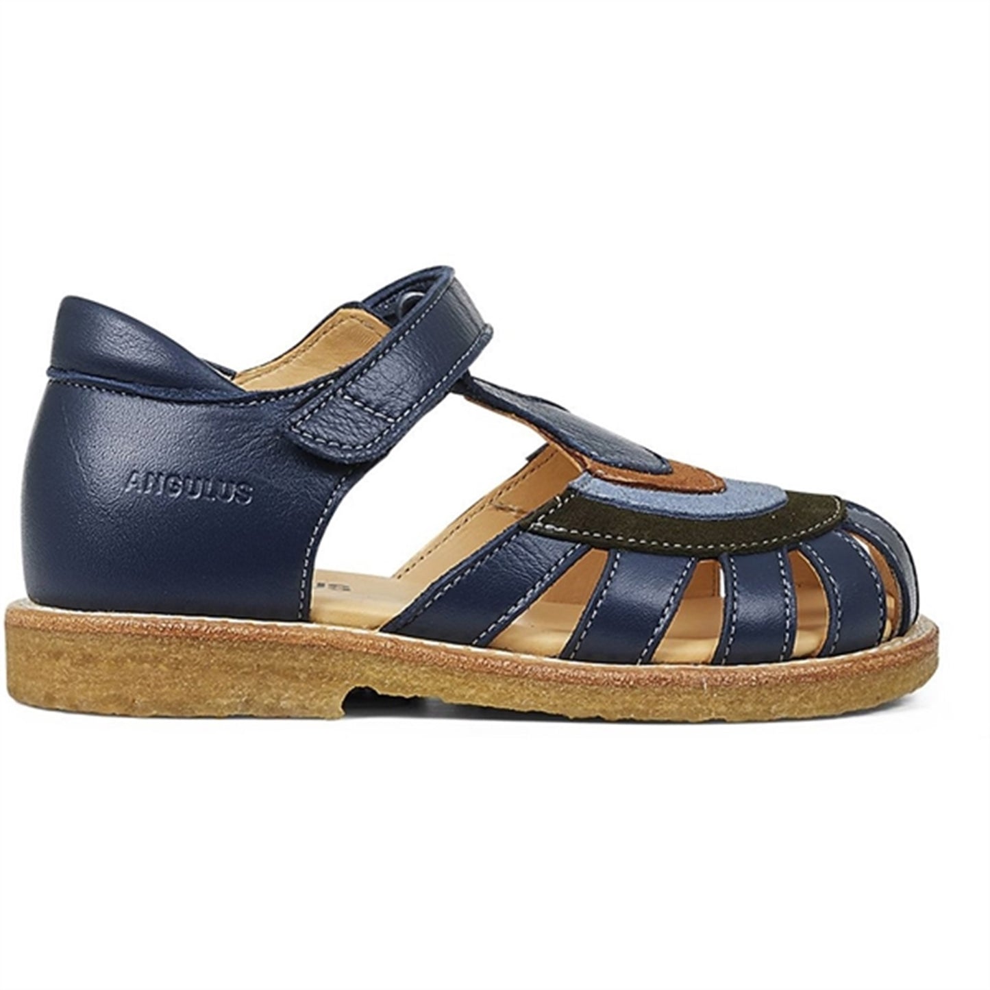 Angulus Sandal W. Rainbow And Velcro Navy/Dark Green/Blue/Cognac