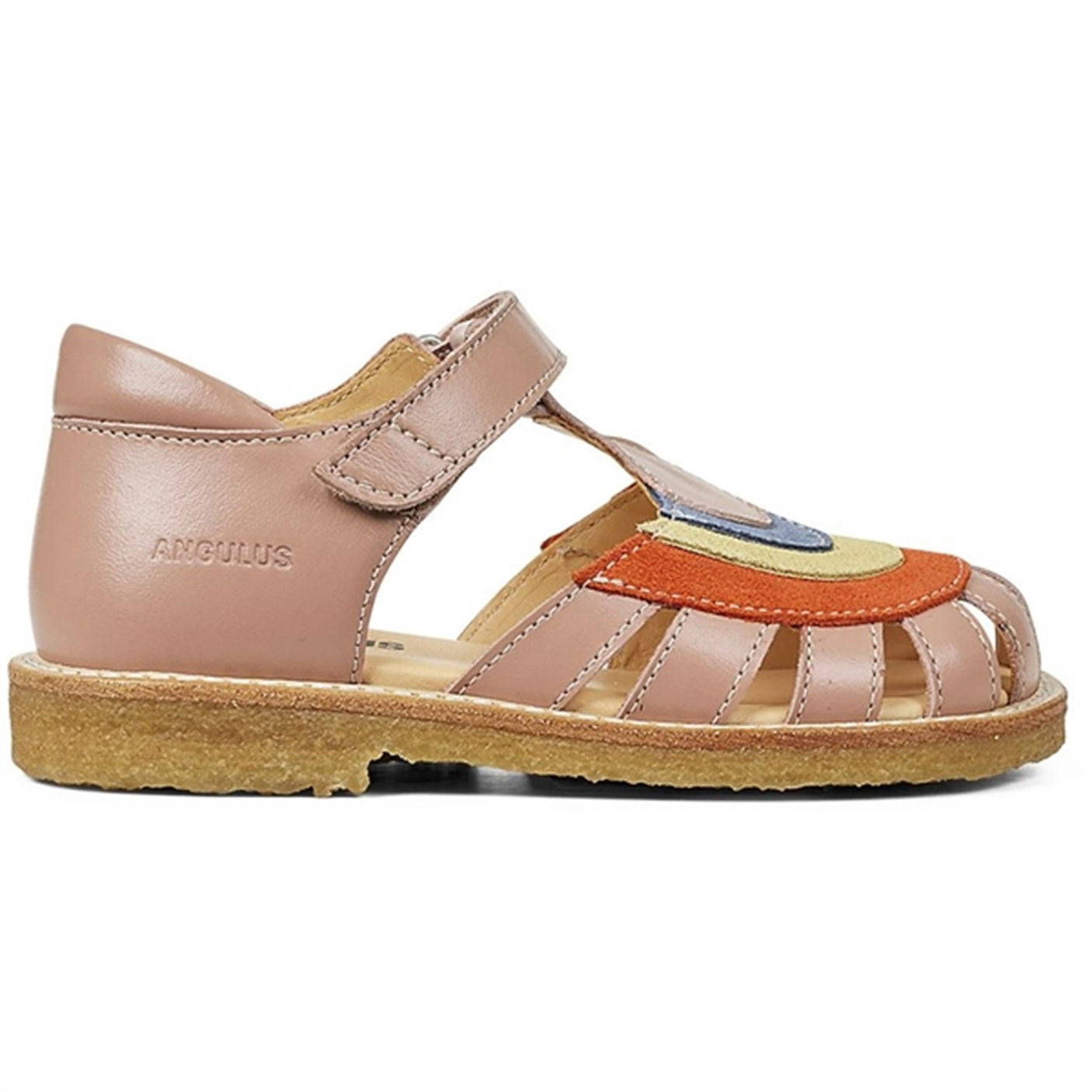 Angulus Sandal W. Rainbow And Velcro Dark Peach/Coral/Yellow/Blue