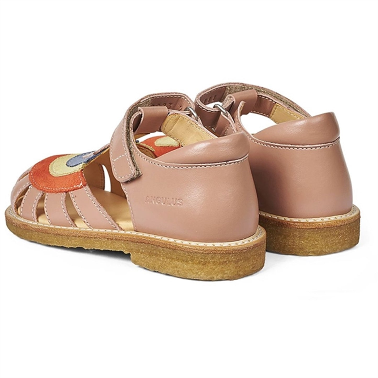 Angulus Sandal W. Rainbow And Velcro Dark Peach/Coral/Yellow/Blue
