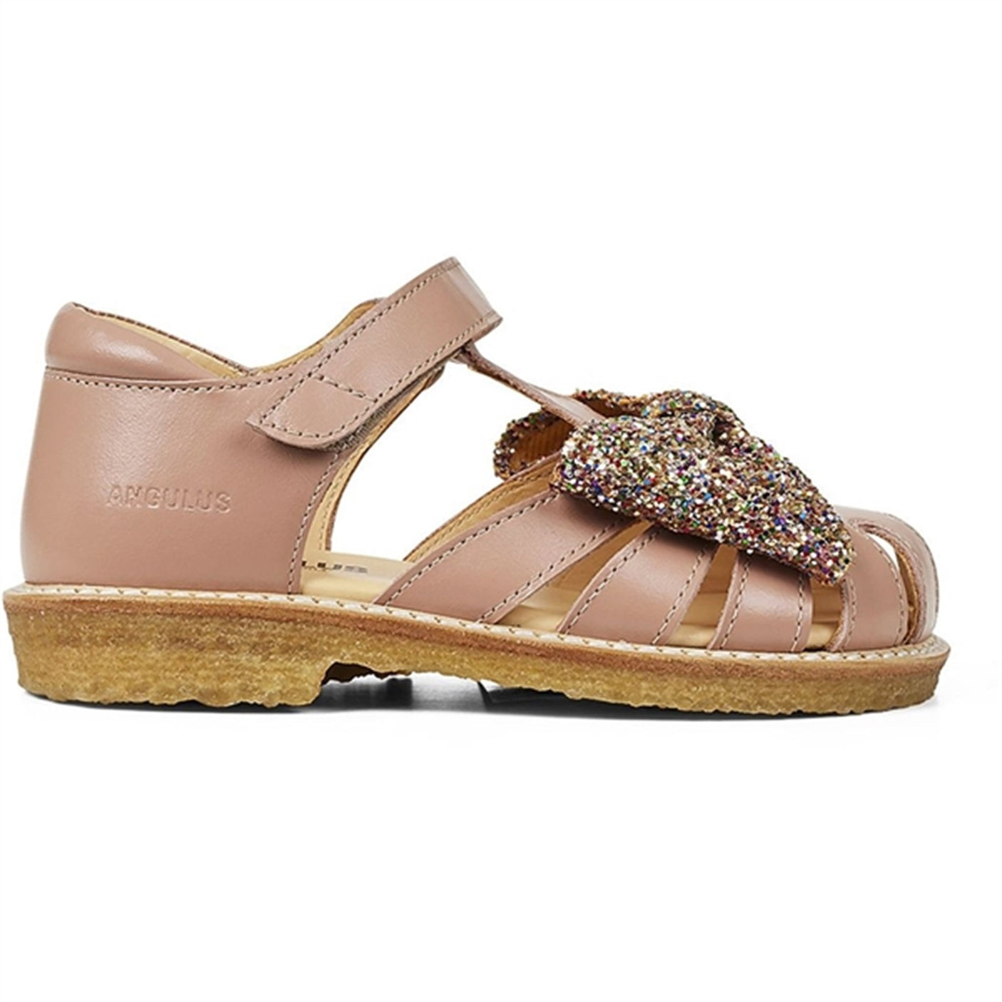 Angulus Sandal W. Bow And Velcro Dark Peach/Multi Glitter