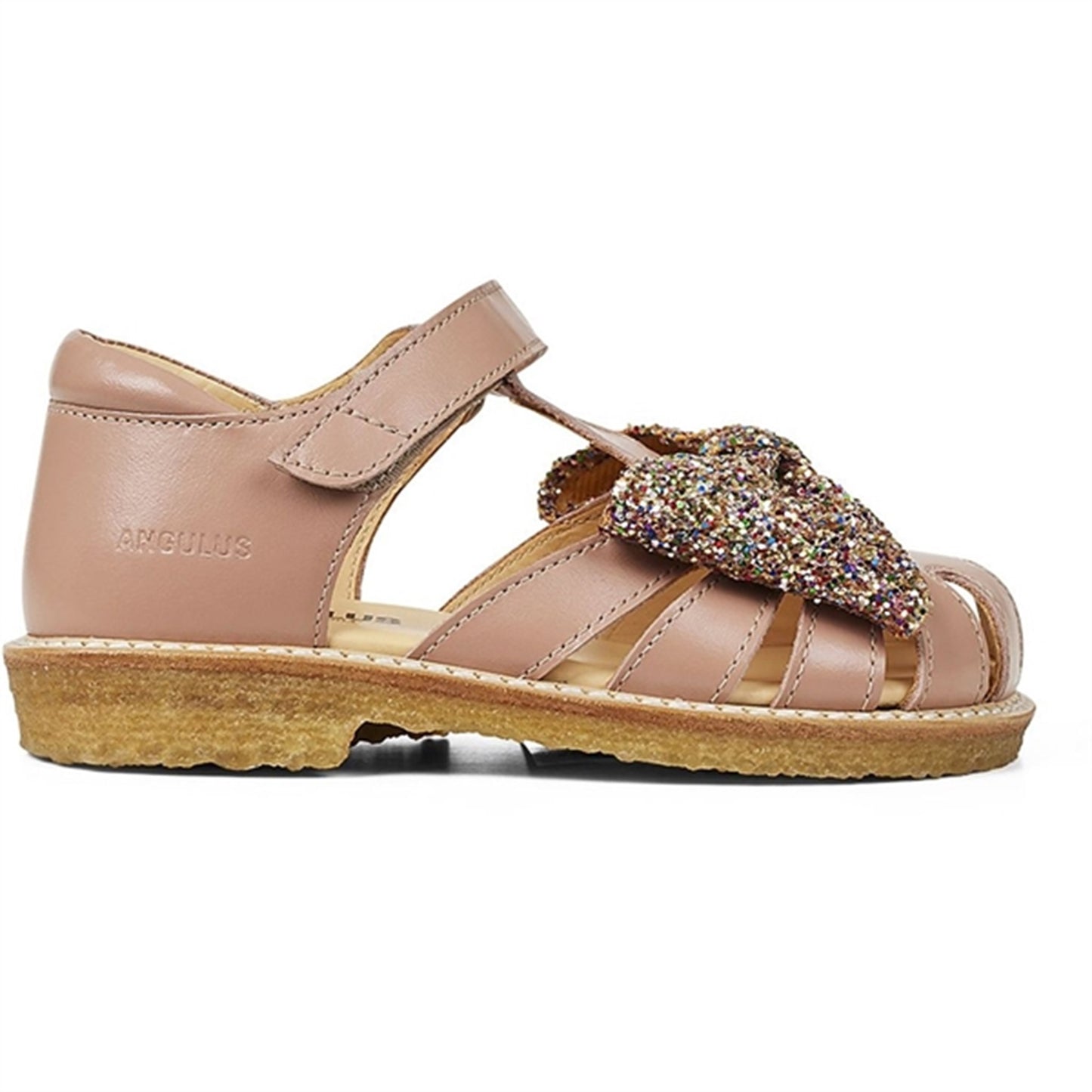 Angulus Sandal W. Bow And Velcro Dark Peach/Multi Glitter