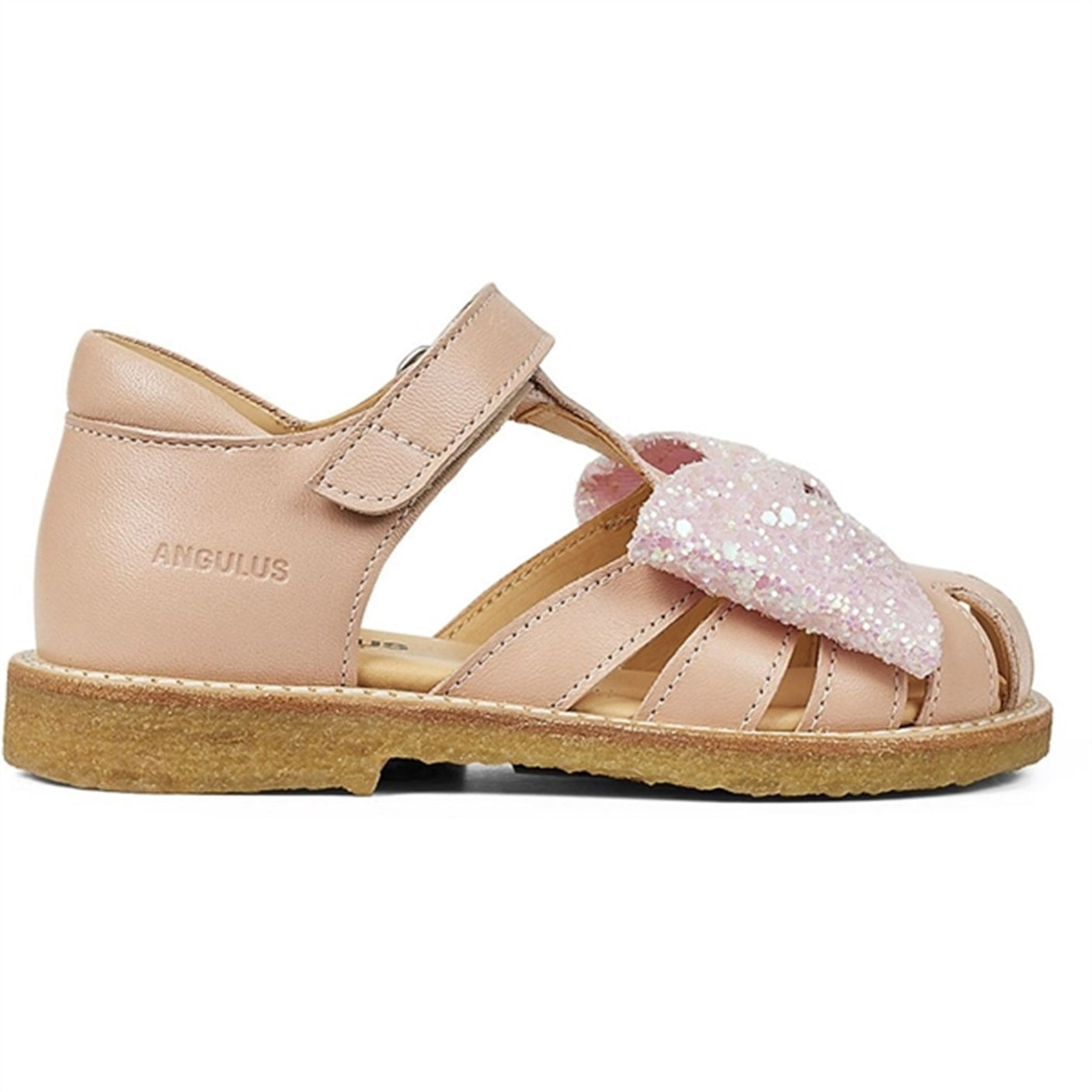 Angulus Sandal W. Bow And Velcro Peach/Peach Glitter