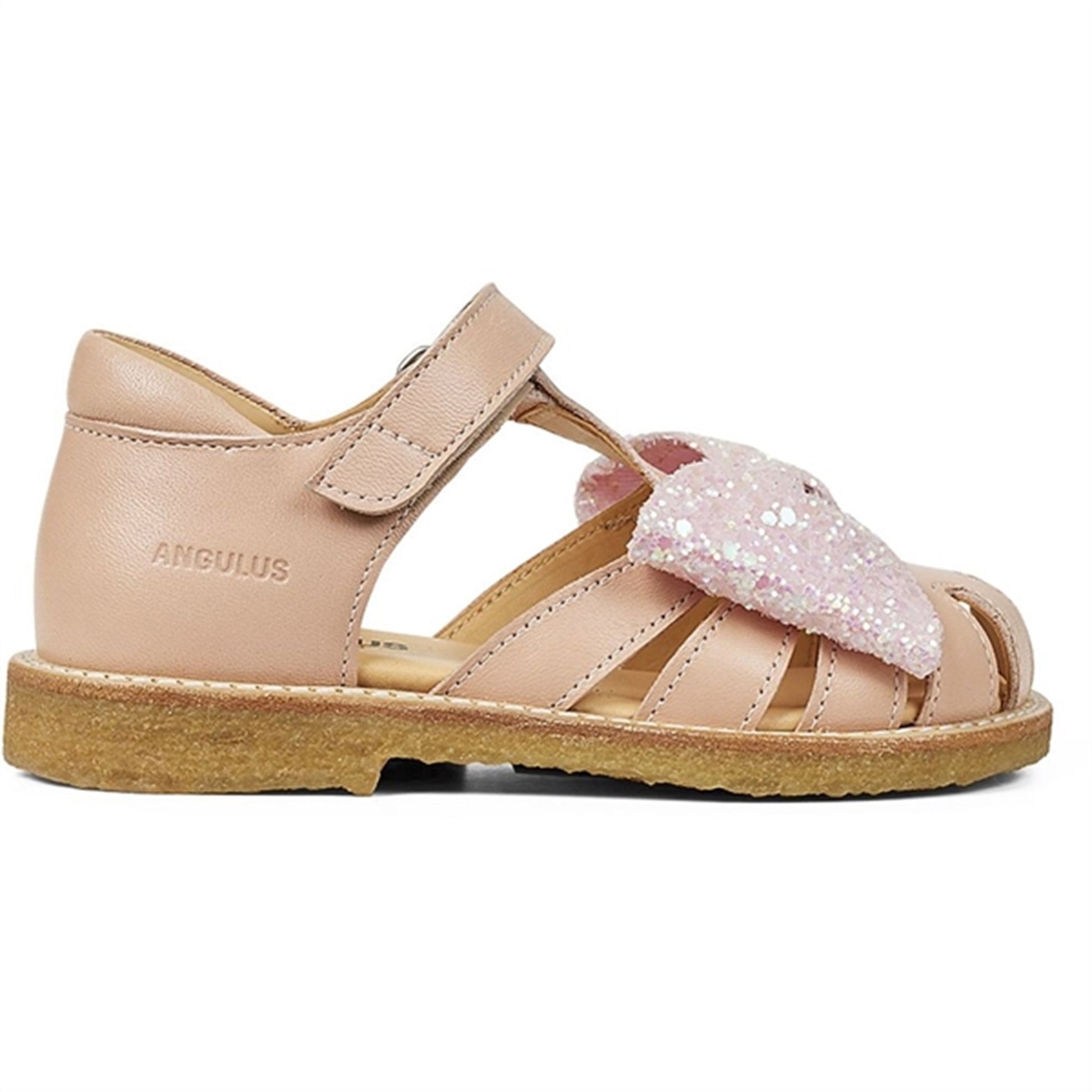 Angulus Sandal W. Bow And Velcro Peach/Peach Glitter