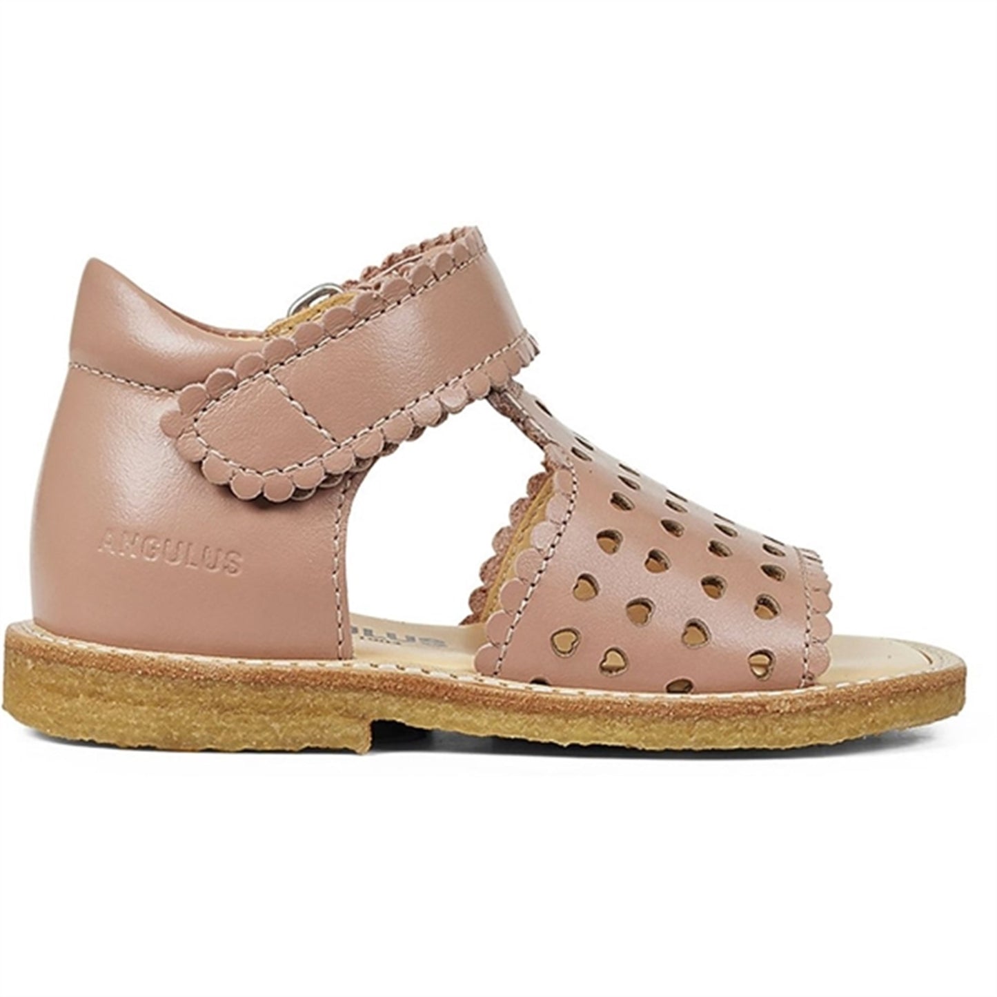 Angulus Starter Sandal W. Velcro And Hearts Dark Peach