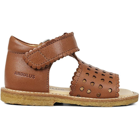Angulus Starter Sandal W. Velcro And Hearts Cognac