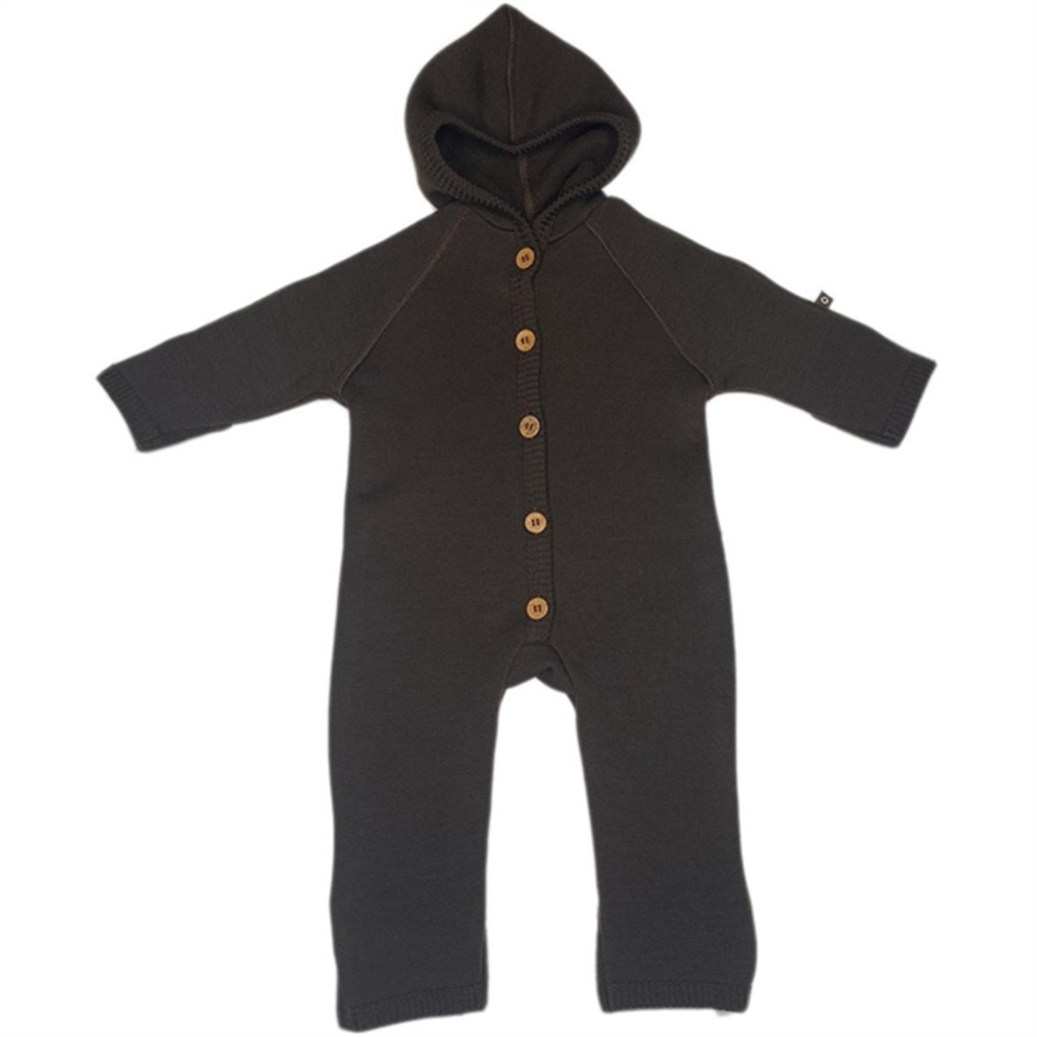 Smallstuff Wool Onesie with Buttons and Hood Brown