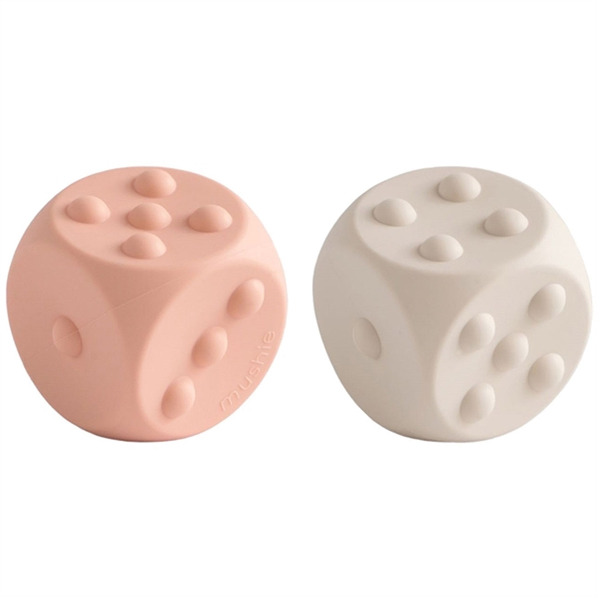 Mushie Silicone Dice Press Toy  2-pack Blush/Shifting Sands