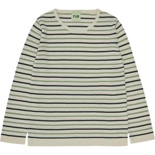 FUB Contrast Striped Blouse Ecru/Deep Green/Leaf