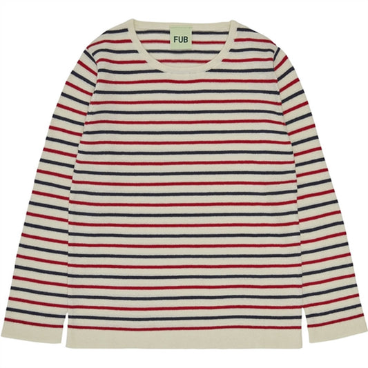 FUB Contrast Striped Blouse Ecru/Dark Navy/Bright Red