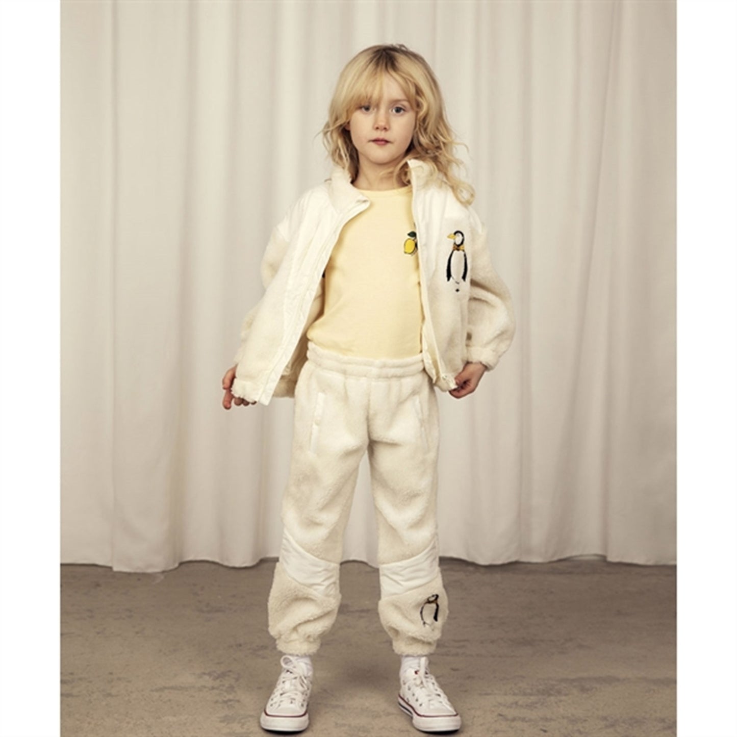 Mini Rodini Penguin Pile Zip Cardigan White