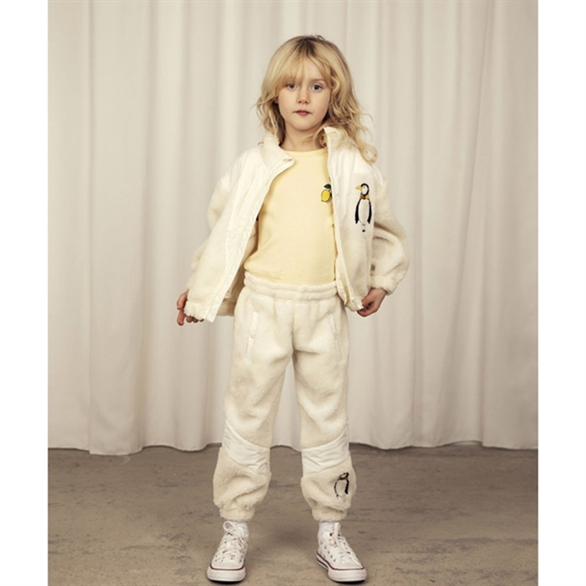 Mini Rodini Penguin Pile Zip Cardigan White