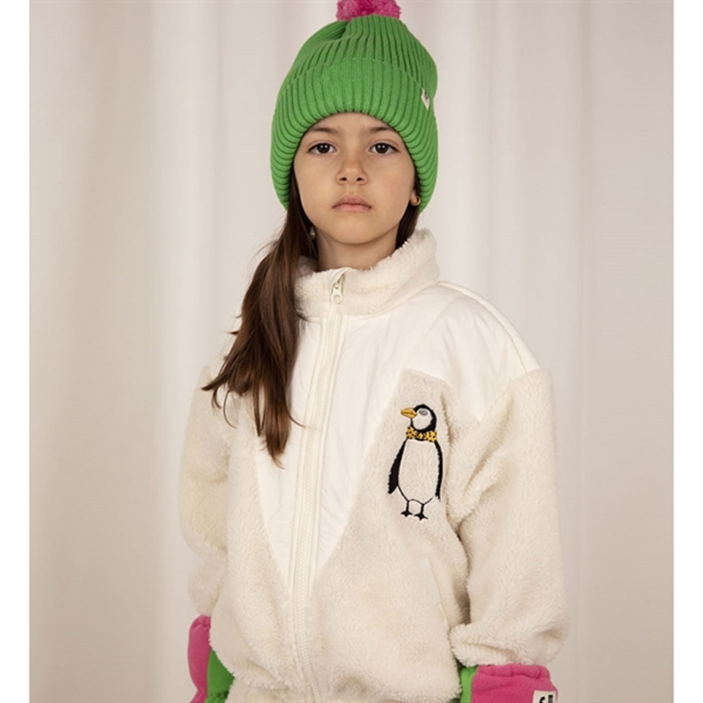 Mini Rodini Penguin Pile Zip Cardigan White