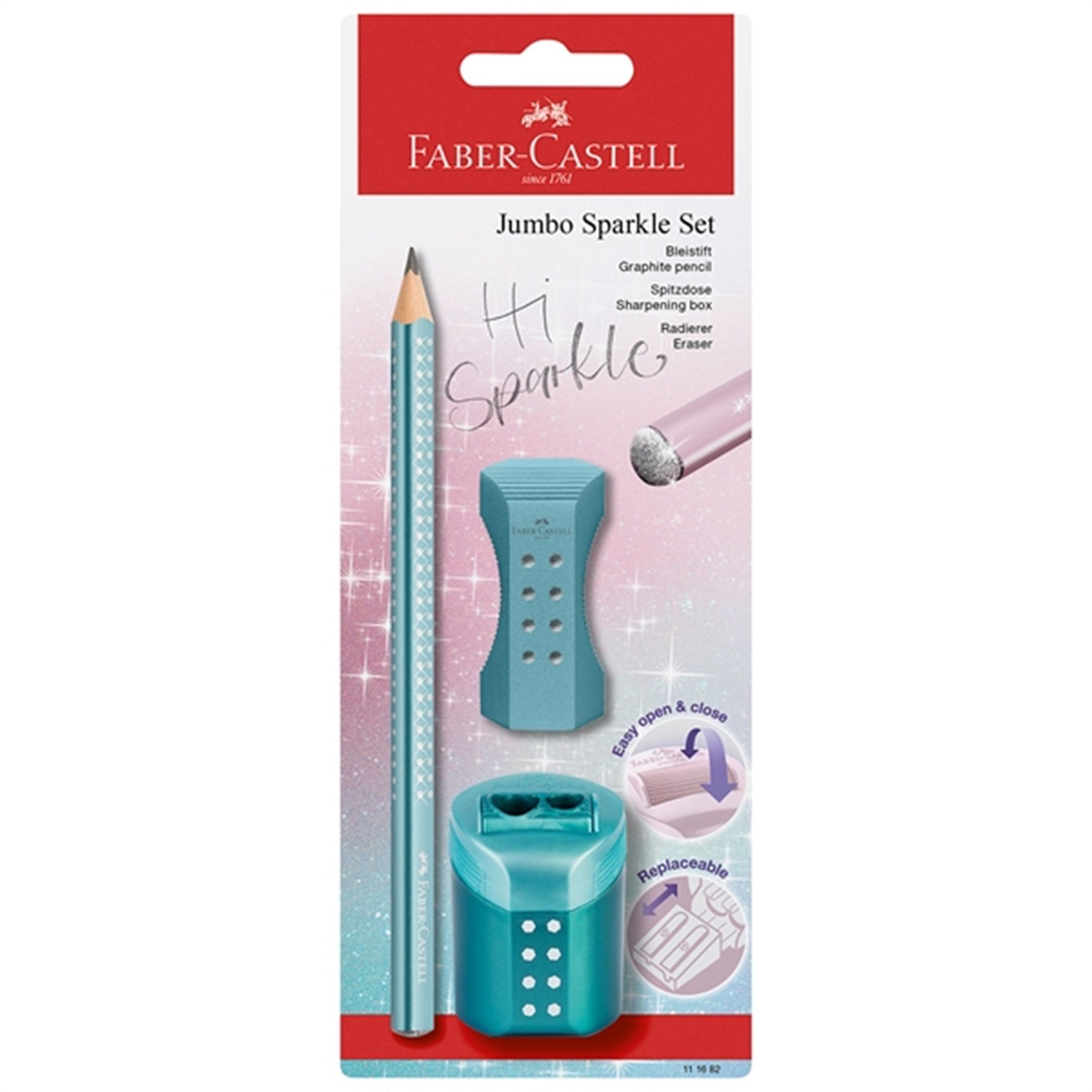 Faber-Castell Sparkle Jumbo Pencil, Eraser, Pencil Sharpener