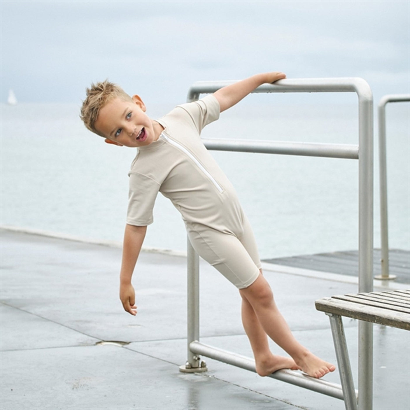 Petit Crabe Latte Noe Onesie with Zipper