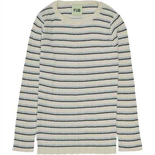 FUB Rib Blouse Ecru/Deep Green/Glacier