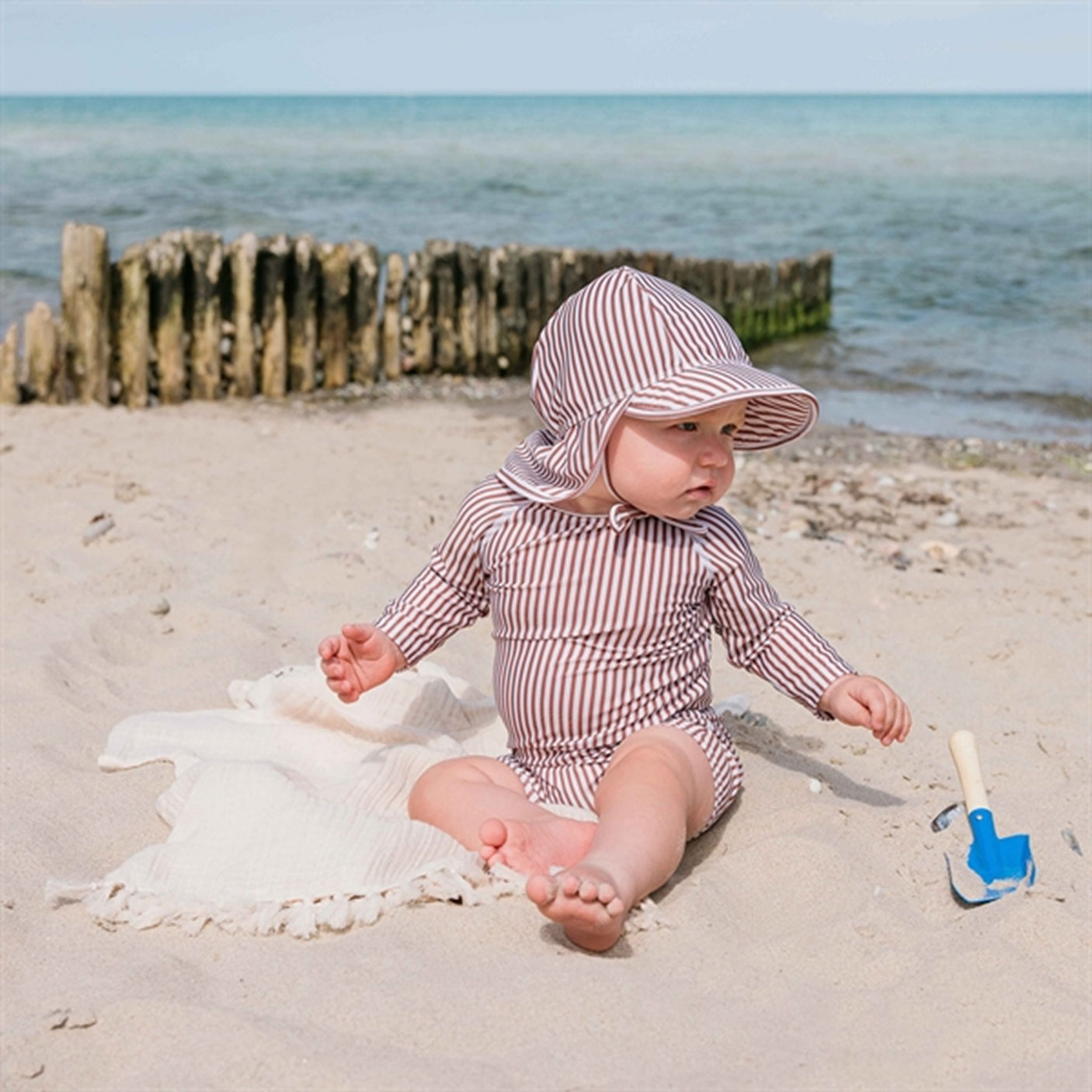MINI A TURE Goldie Printed UV50 Swim Suit Acorn Brown Stripes